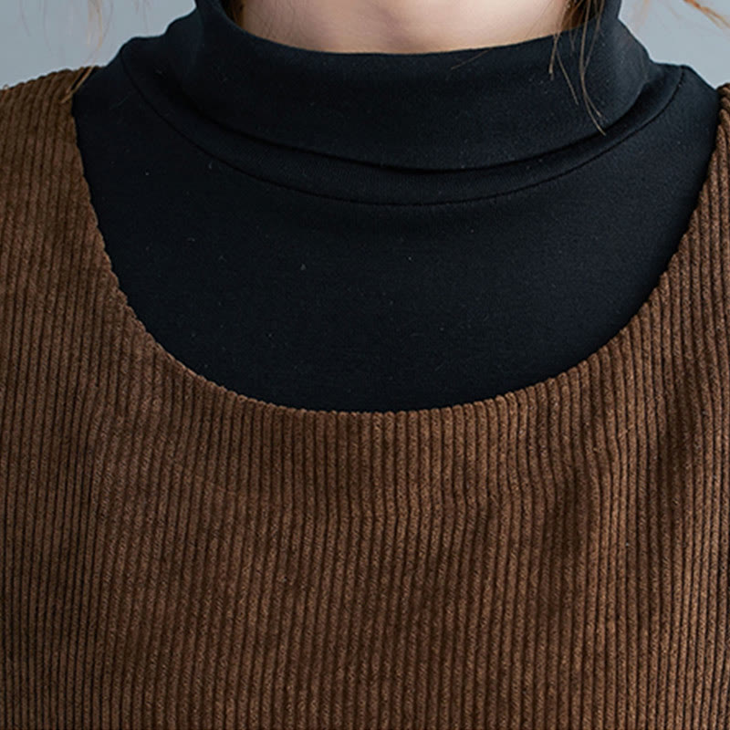 Buddha Stones Commute Crew Neck Women's Sleeveless Cotton Corduroy Midi Dress With Pockets - image 9