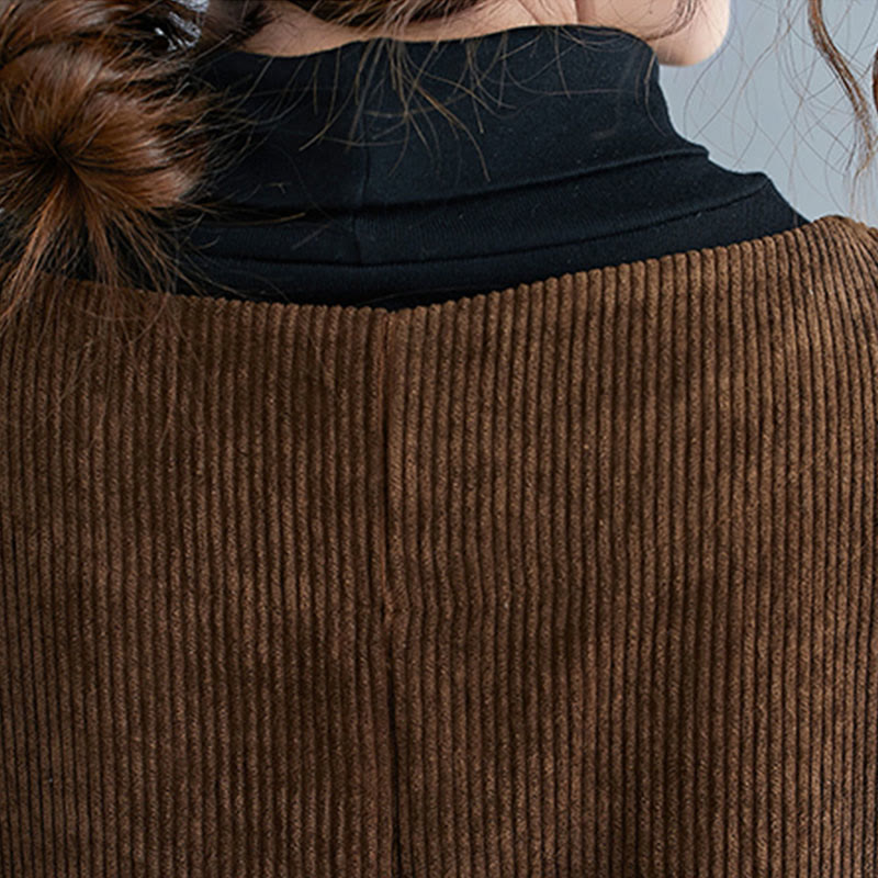 Buddha Stones Commute Crew Neck Women's Sleeveless Cotton Corduroy Midi Dress With Pockets - image 11