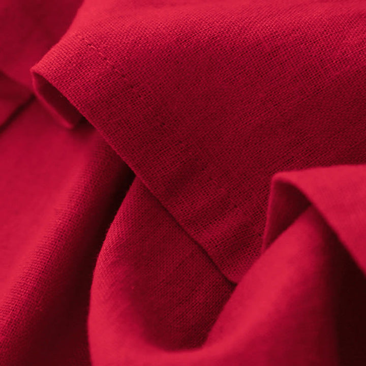 Buddha Stones Plain Long Sleeve Lace-up Desgin Women's Cotton Midi Dress With Pockets - image 20