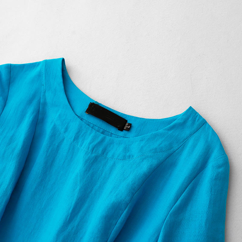 Buddha Stones Plain Long Sleeve Lace-up Desgin Women's Cotton Midi Dress With Pockets - image 2