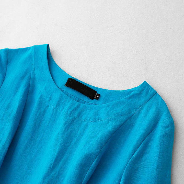 Buddha Stones Plain Long Sleeve Lace-up Desgin Women's Cotton Midi Dress With Pockets - image 2