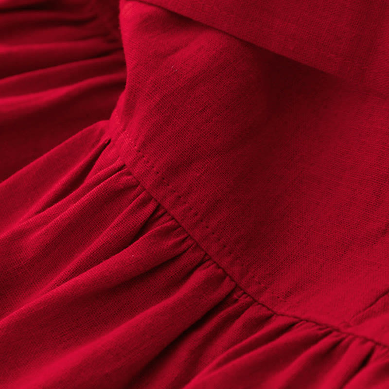 Buddha Stones Plain Long Sleeve Lace-up Desgin Women's Cotton Midi Dress With Pockets - image 14