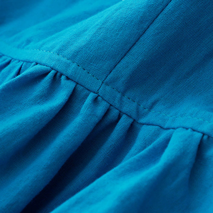 Buddha Stones Plain Long Sleeve Lace-up Desgin Women's Cotton Midi Dress With Pockets - image 4