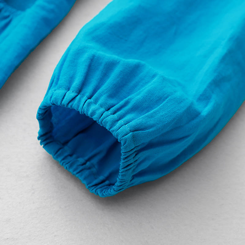 Buddha Stones Plain Long Sleeve Lace-up Desgin Women's Cotton Midi Dress With Pockets - image 7