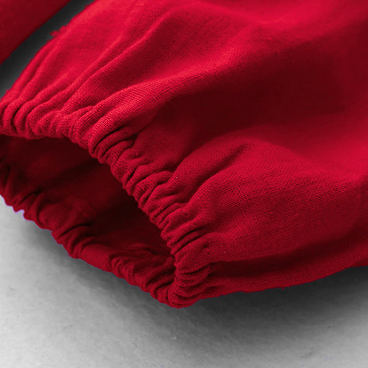 Buddha Stones Plain Long Sleeve Lace-up Desgin Women's Cotton Midi Dress With Pockets - image 17