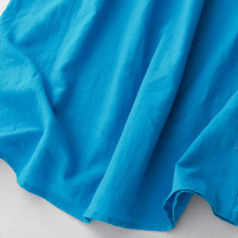 Buddha Stones Plain Long Sleeve Lace-up Desgin Women's Cotton Midi Dress With Pockets - image 8