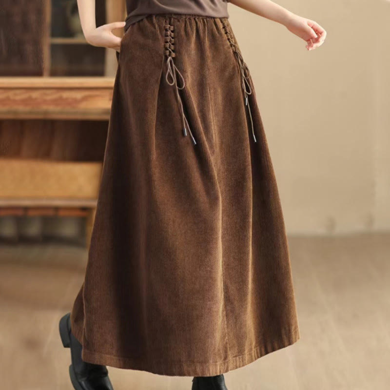 Buddha Stones Women's Plain Corduroy 7-8 Length Skirt With Pockets - SaddleBrown - US12，UK/AU16，EU44 (2XL) - image 8