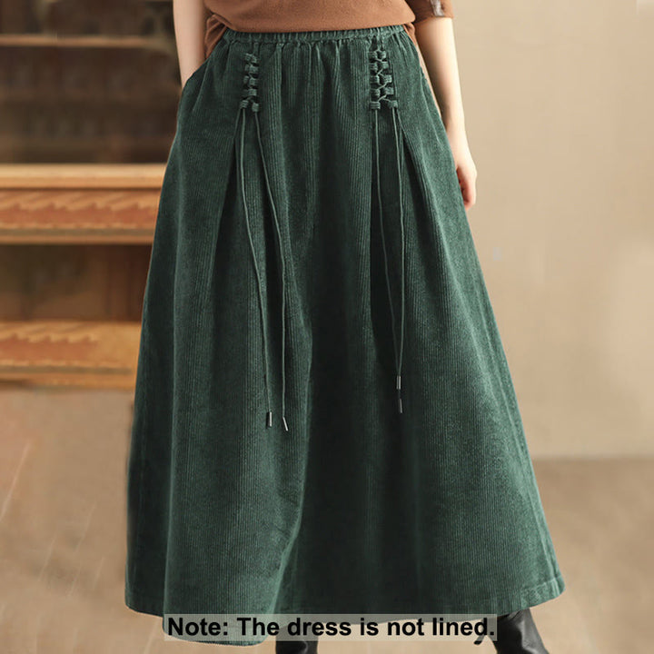 Buddha Stones Women's Plain Corduroy 7-8 Length Skirt With Pockets - image 1