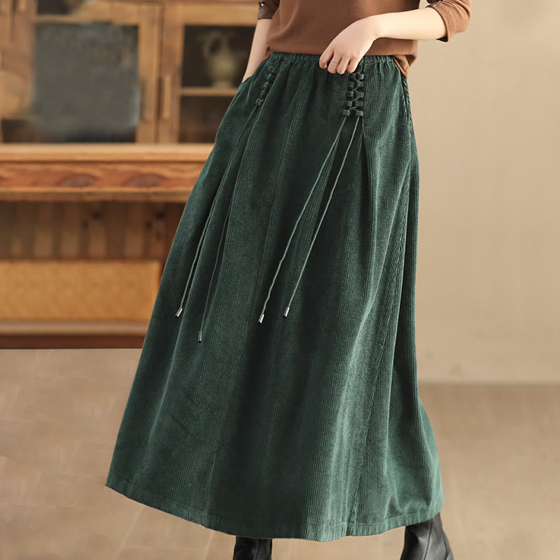 Buddha Stones Women's Plain Corduroy 7-8 Length Skirt With Pockets - image 3