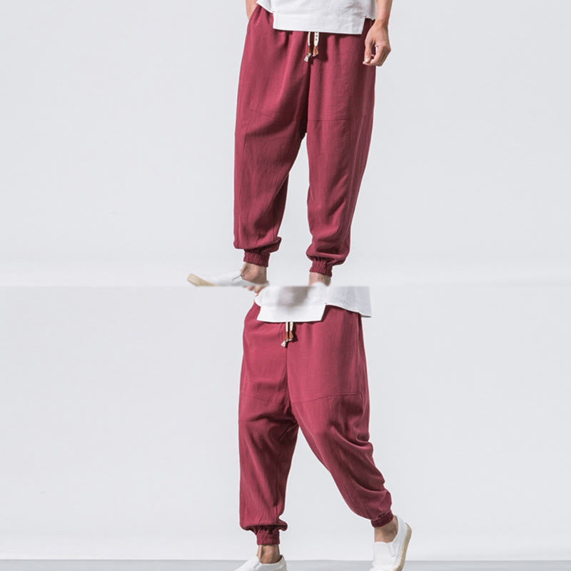 Buddha Stones Men's Plain Simple Drawstring Design Cotton Harem Pants With Pockets - image 9