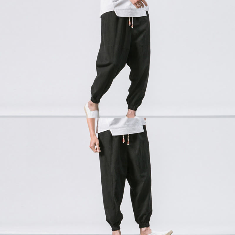 Buddha Stones Men's Plain Simple Drawstring Design Cotton Harem Pants With Pockets - image 18