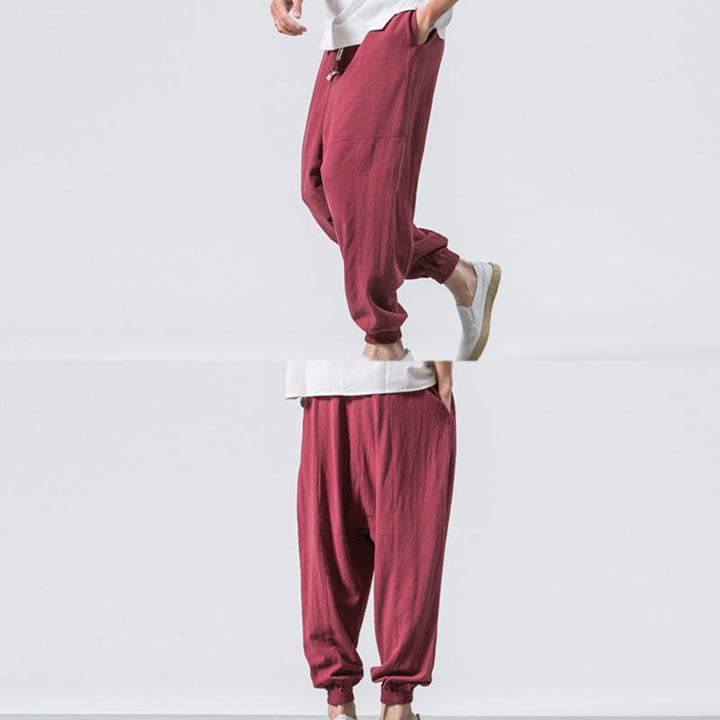 Buddha Stones Men's Plain Simple Drawstring Design Cotton Harem Pants With Pockets - image 12