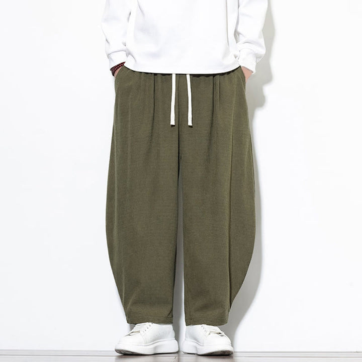 Buddha Stones Men's Plain Pure Cotton Corduroy Ankle-Length Harem Pants With Pockets - image 4