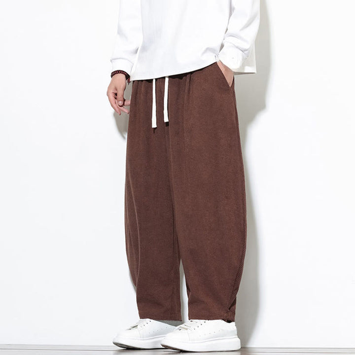 Buddha Stones Men's Plain Pure Cotton Corduroy Ankle-Length Harem Pants With Pockets - image 30