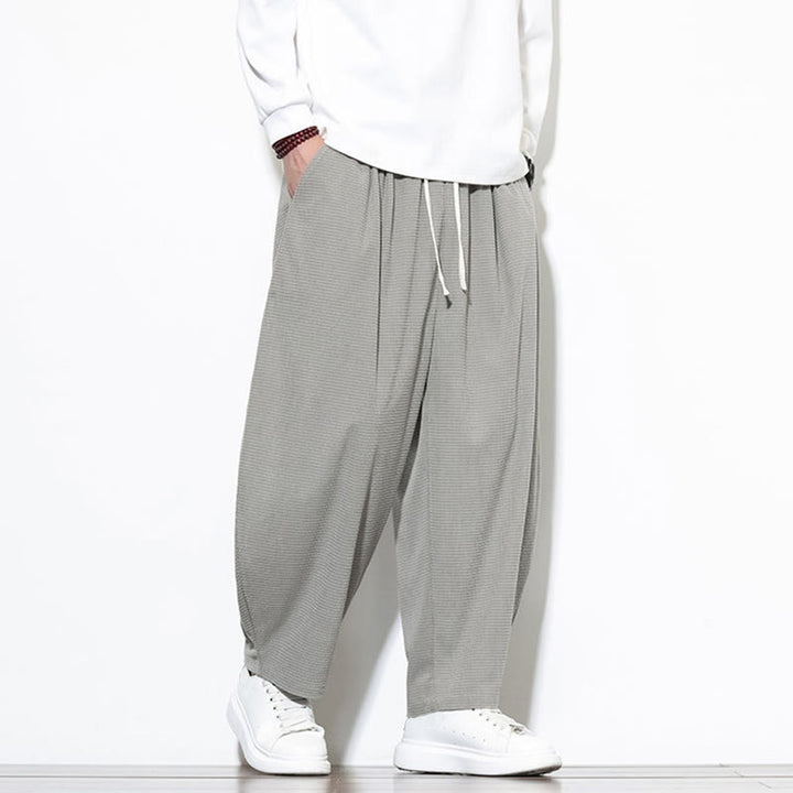 Buddha Stones Men's Plain Pure Cotton Corduroy Ankle-Length Harem Pants With Pockets - image 10