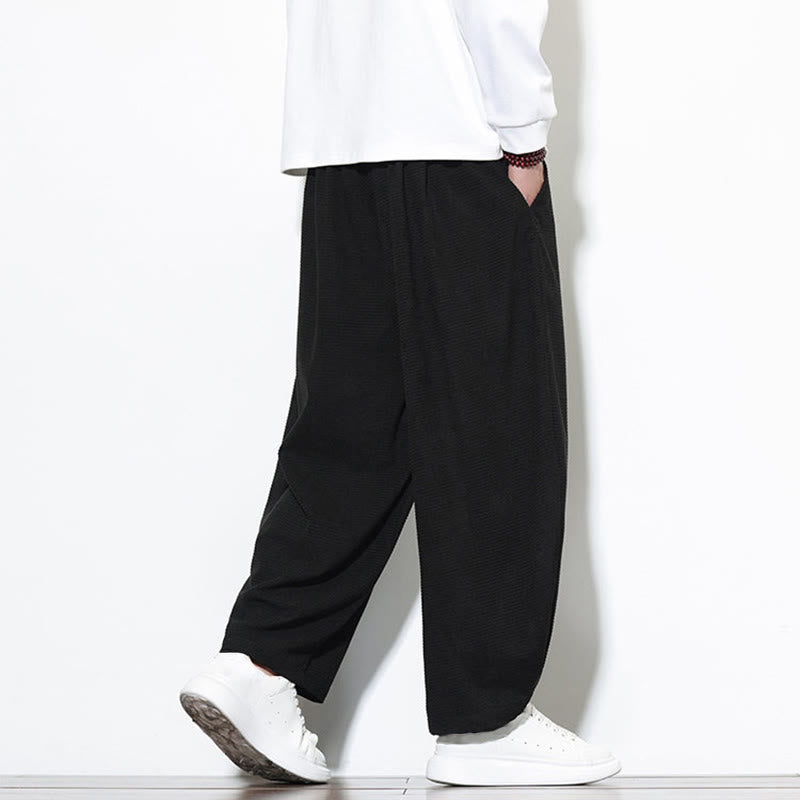 Buddha Stones Men's Plain Pure Cotton Corduroy Ankle-Length Harem Pants With Pockets - image 23