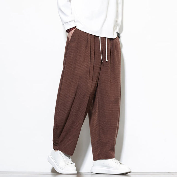 Buddha Stones Men's Plain Pure Cotton Corduroy Ankle-Length Harem Pants With Pockets - image 31