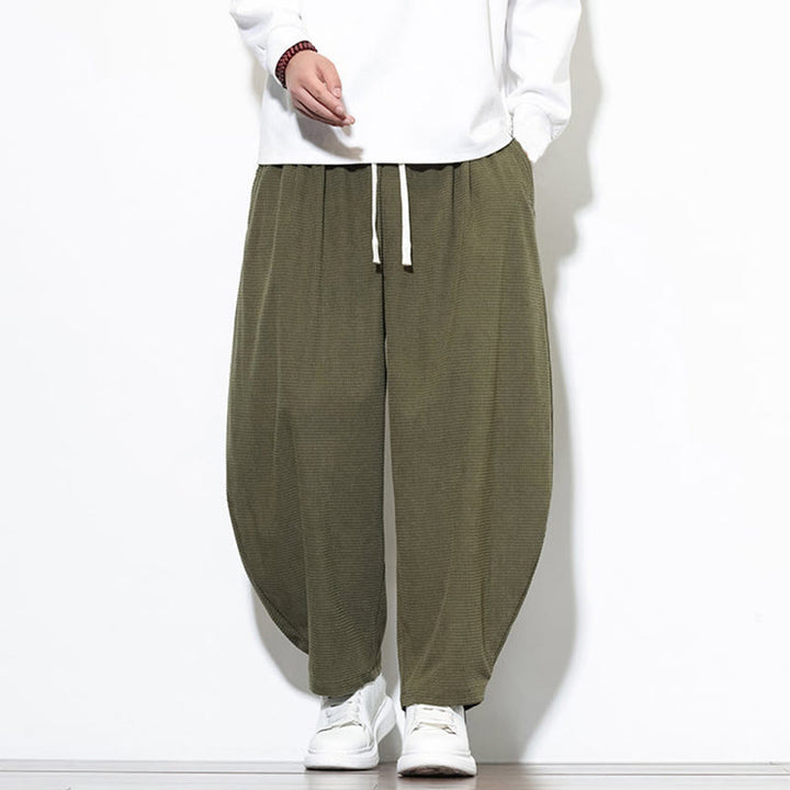 Buddha Stones Men's Plain Pure Cotton Corduroy Ankle-Length Harem Pants With Pockets - OliveDrab - US/UK/AU46，EU56 (5XL) - image 0