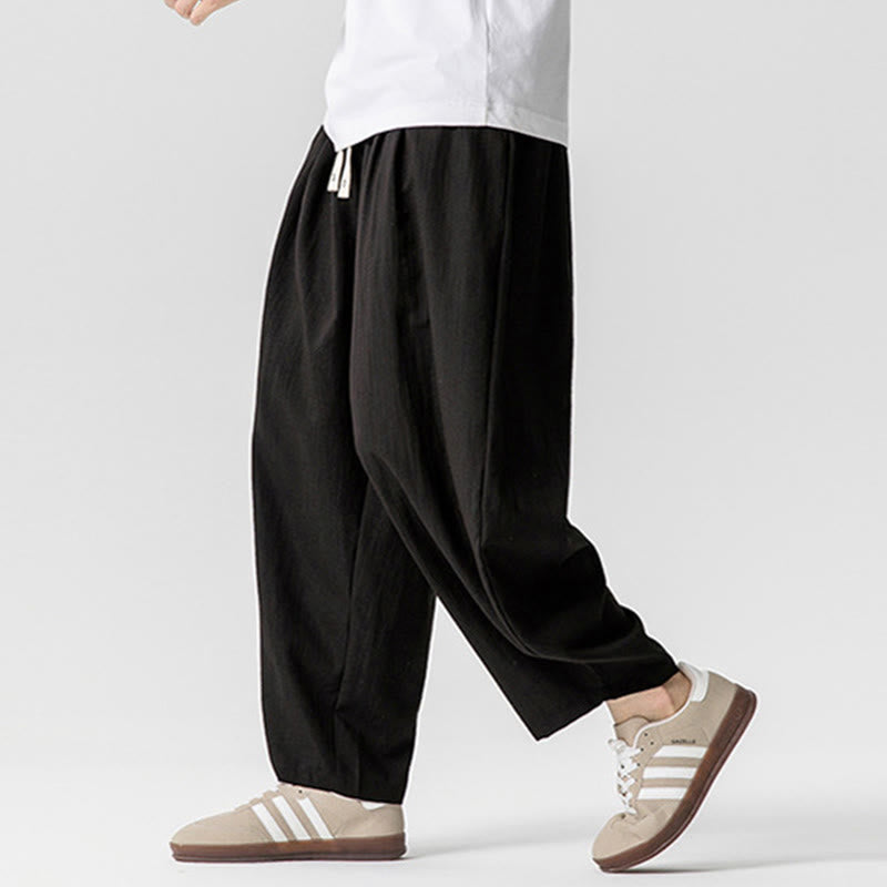 Buddha Stones Summer Pure Color Drawstring Men's Cotton Ankle-Length Pants With Pockets - image 36