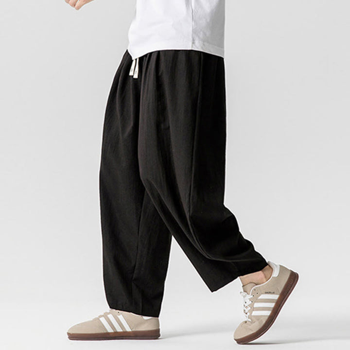Buddha Stones Summer Pure Color Drawstring Men's Cotton Ankle-Length Pants With Pockets - image 36