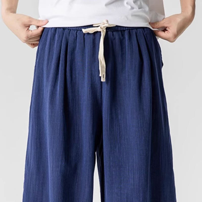 Buddha Stones Summer Pure Color Drawstring Men's Cotton Ankle-Length Pants With Pockets - image 7