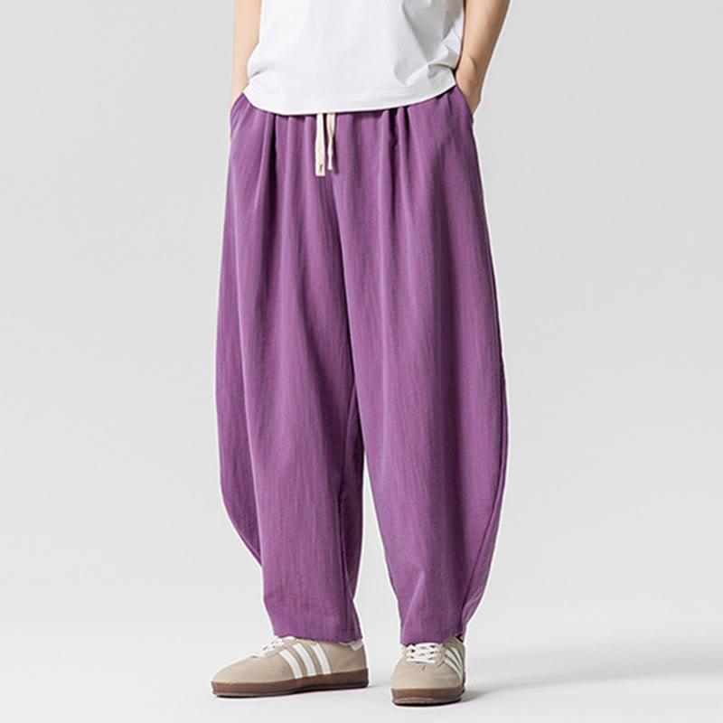 Buddha Stones Summer Pure Color Drawstring Men's Cotton Ankle-Length Pants With Pockets - image 28