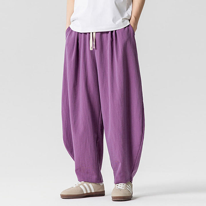 Buddha Stones Summer Pure Color Drawstring Men's Cotton Ankle-Length Pants With Pockets - image 28