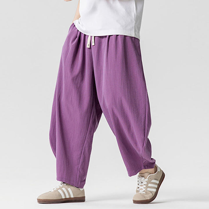 Buddha Stones Summer Pure Color Drawstring Men's Cotton Ankle-Length Pants With Pockets - image 30