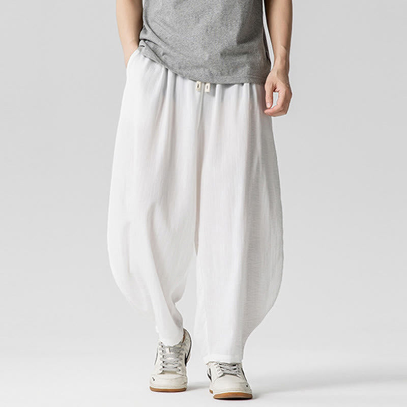 Buddha Stones Summer Pure Color Drawstring Men's Cotton Ankle-Length Pants With Pockets - image 14