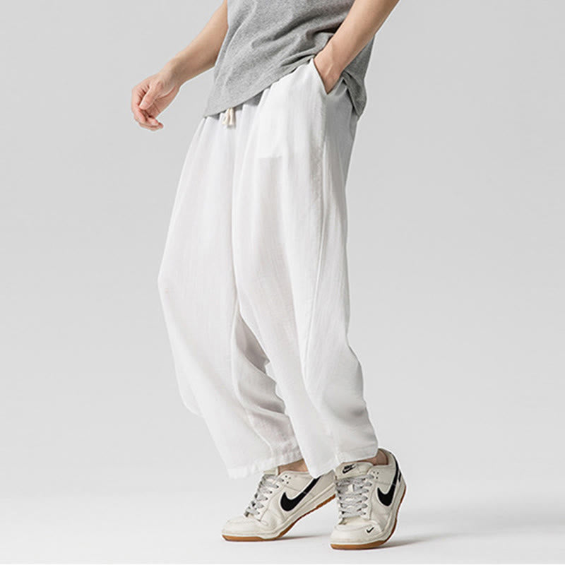 Buddha Stones Summer Pure Color Drawstring Men's Cotton Ankle-Length Pants With Pockets - image 18