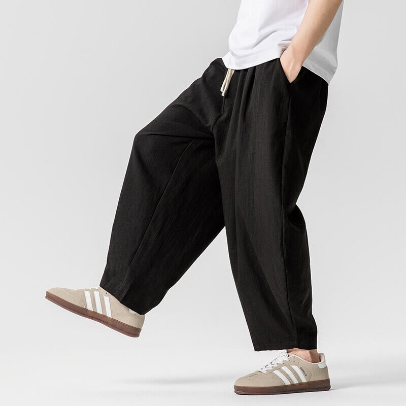 Buddha Stones Summer Pure Color Drawstring Men's Cotton Ankle-Length Pants With Pockets - image 40