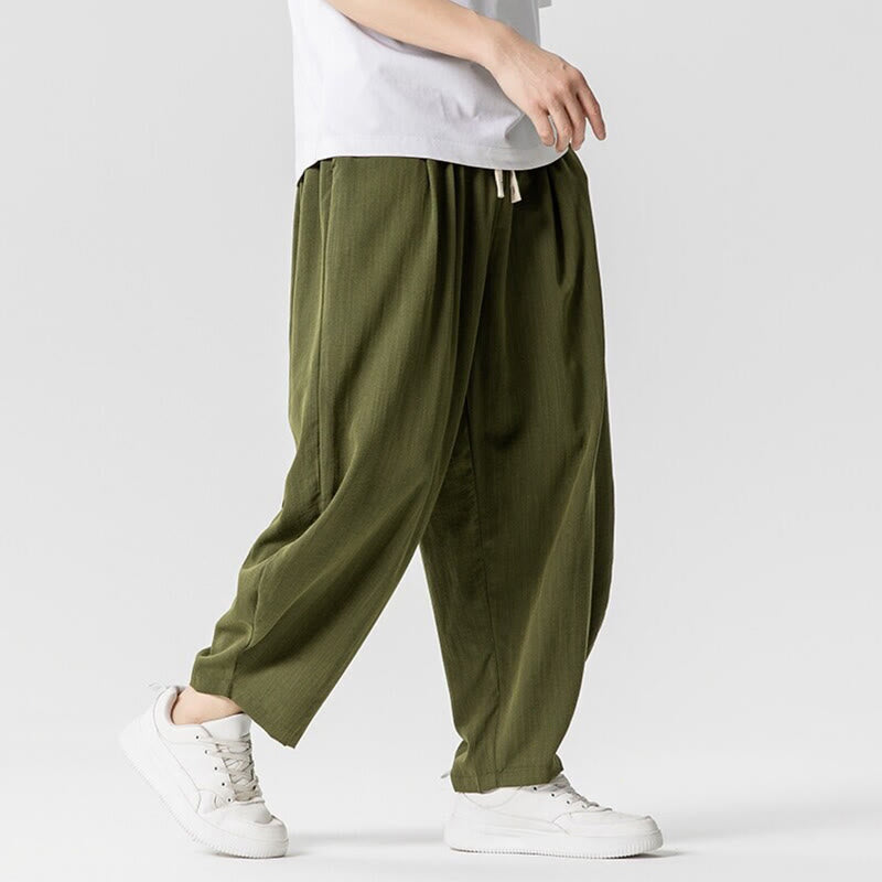 Buddha Stones Summer Pure Color Drawstring Men's Cotton Ankle-Length Pants With Pockets - image 24