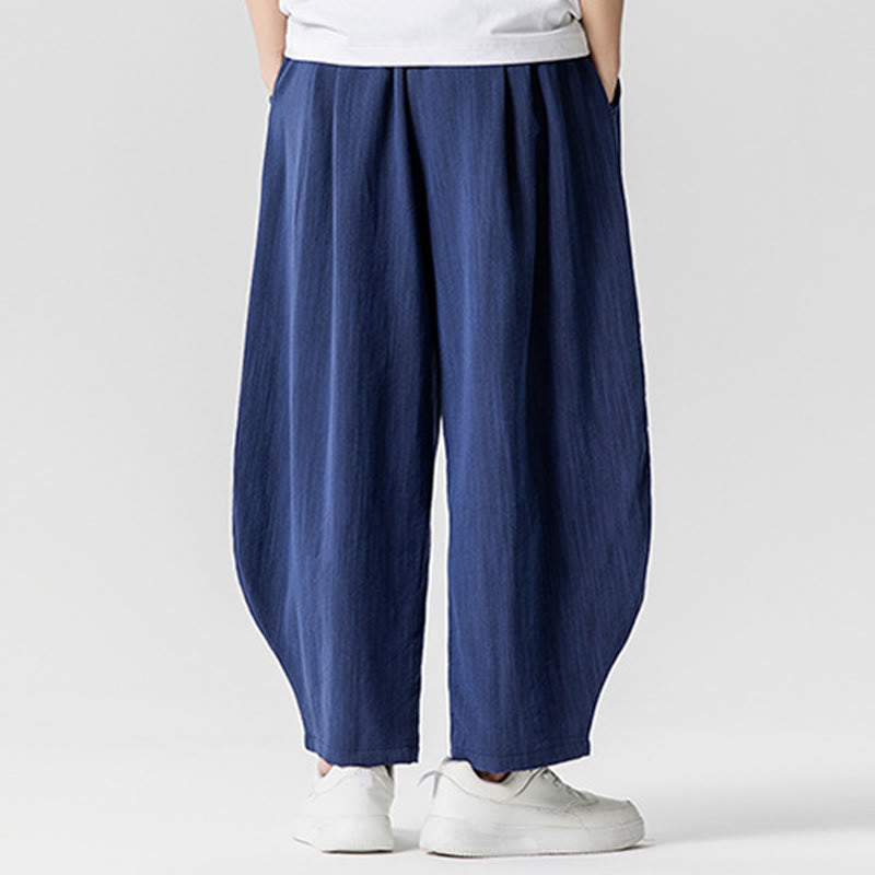 Buddha Stones Summer Pure Color Drawstring Men's Cotton Ankle-Length Pants With Pockets - image 2