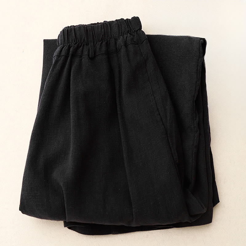 Buddha Stones Solid Color Cotton Women's Wide Leg Pants With Pockets - image 1