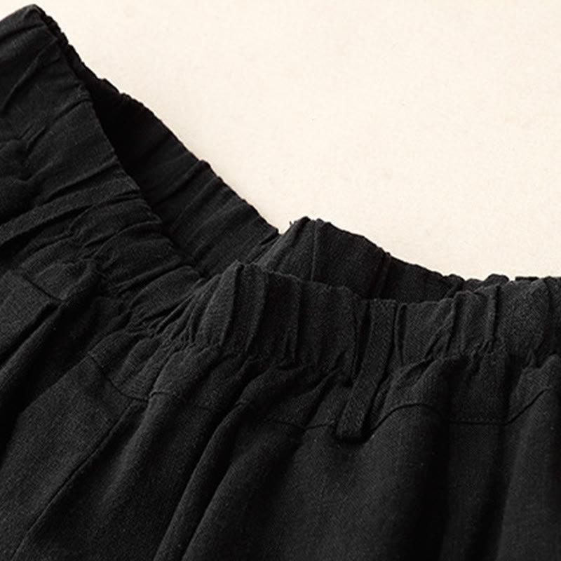 Buddha Stones Solid Color Cotton Women's Wide Leg Pants With Pockets - image 2