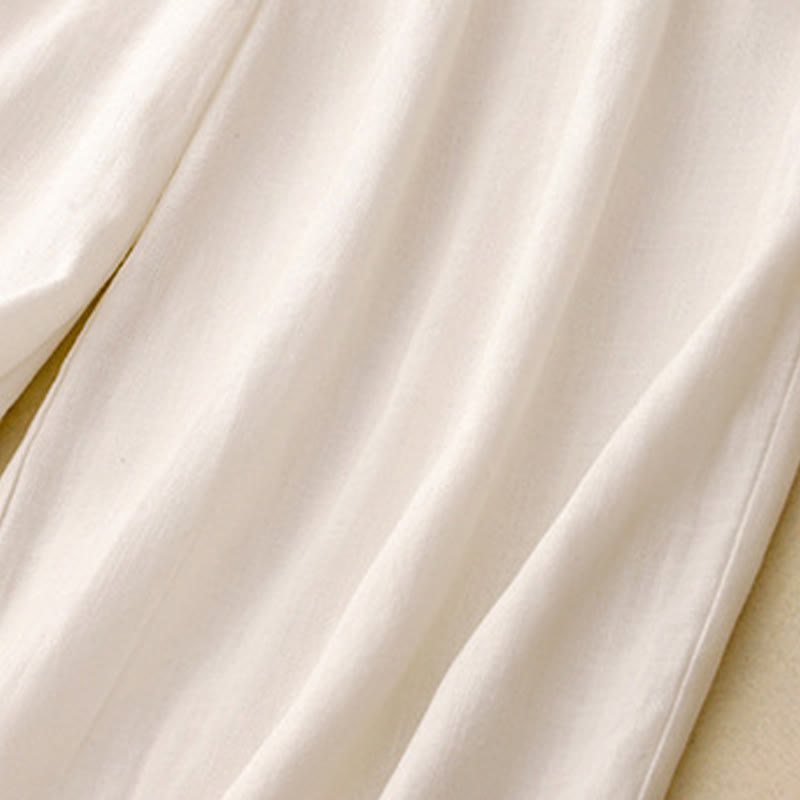 Buddha Stones Solid Color Cotton Women's Wide Leg Pants With Pockets - image 7