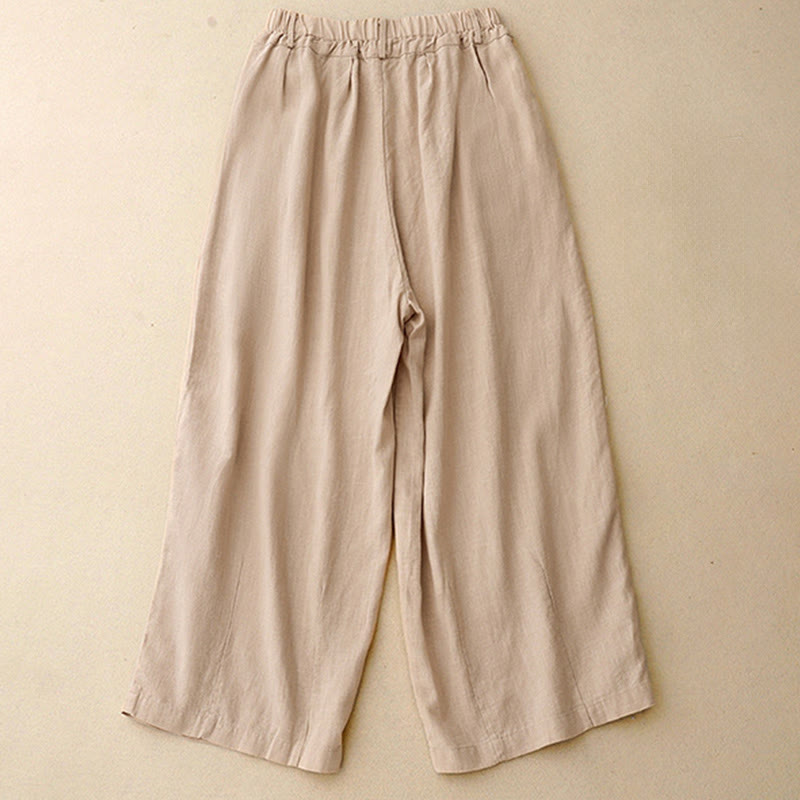 Buddha Stones Solid Color Cotton Women's Wide Leg Pants With Pockets - image 12