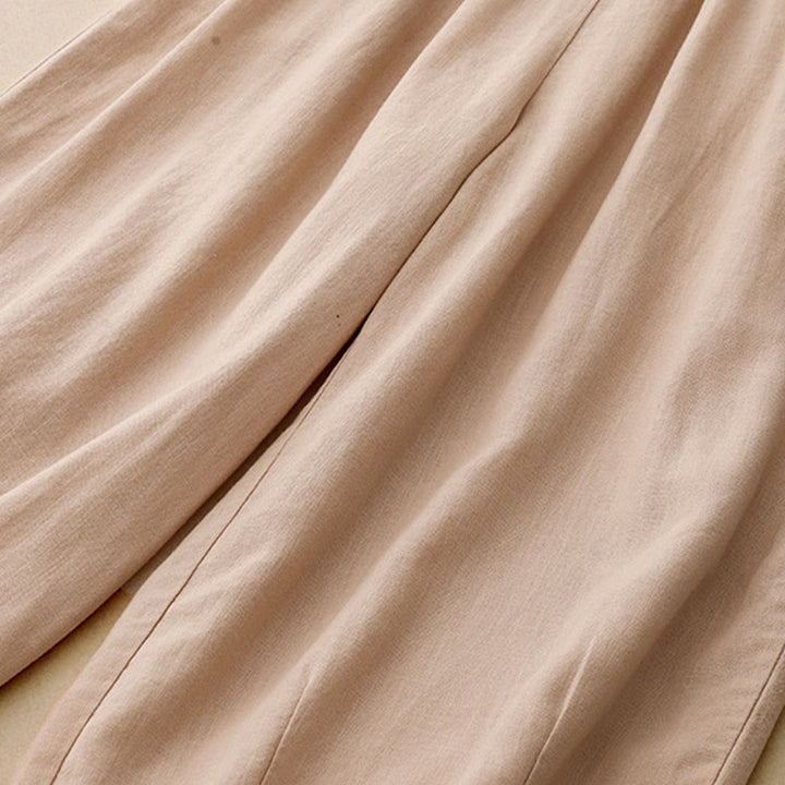 Buddha Stones Solid Color Cotton Women's Wide Leg Pants With Pockets - image 13