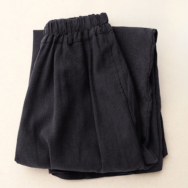 Buddha Stones Solid Color Cotton Women's Wide Leg Pants With Pockets - image 26