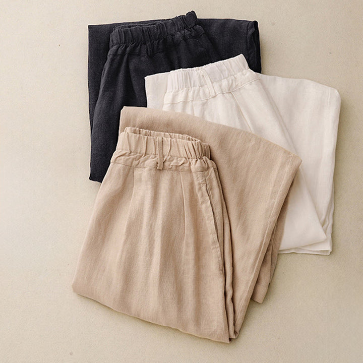 Buddha Stones Solid Color Cotton Women's Wide Leg Pants With Pockets - image 28