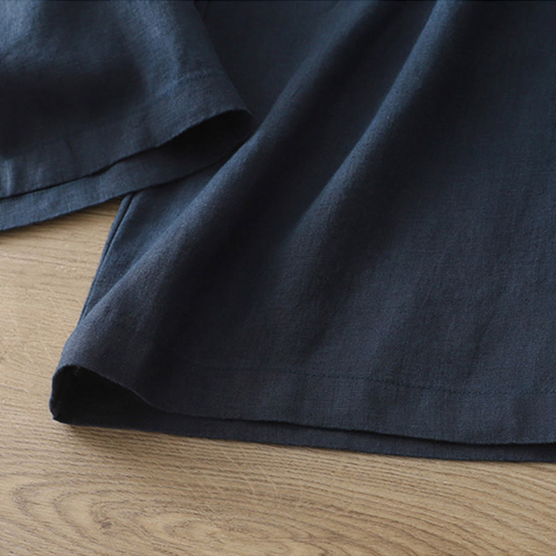 Buddha Stones Solid Color Cotton Women's Button Wide Leg Pants With Pockets - image 1