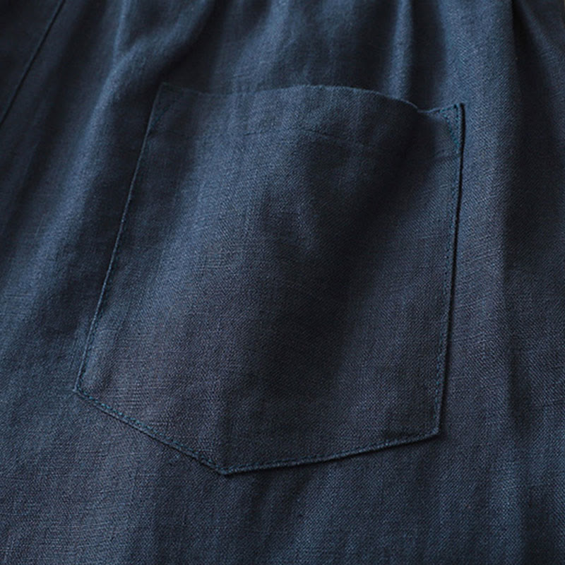 Buddha Stones Solid Color Cotton Women's Button Wide Leg Pants With Pockets - image 2