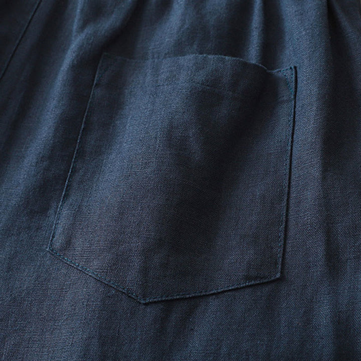 Buddha Stones Solid Color Cotton Women's Button Wide Leg Pants With Pockets - image 2