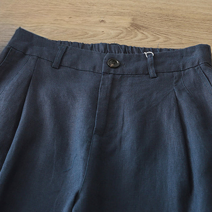 Buddha Stones Solid Color Cotton Women's Button Wide Leg Pants With Pockets - image 3