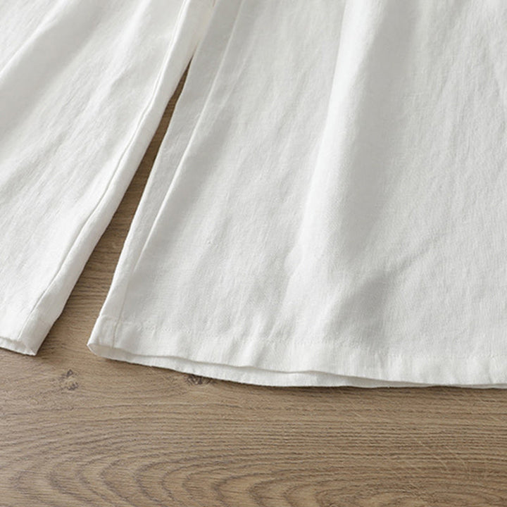 Buddha Stones Solid Color Cotton Women's Button Wide Leg Pants With Pockets - image 15