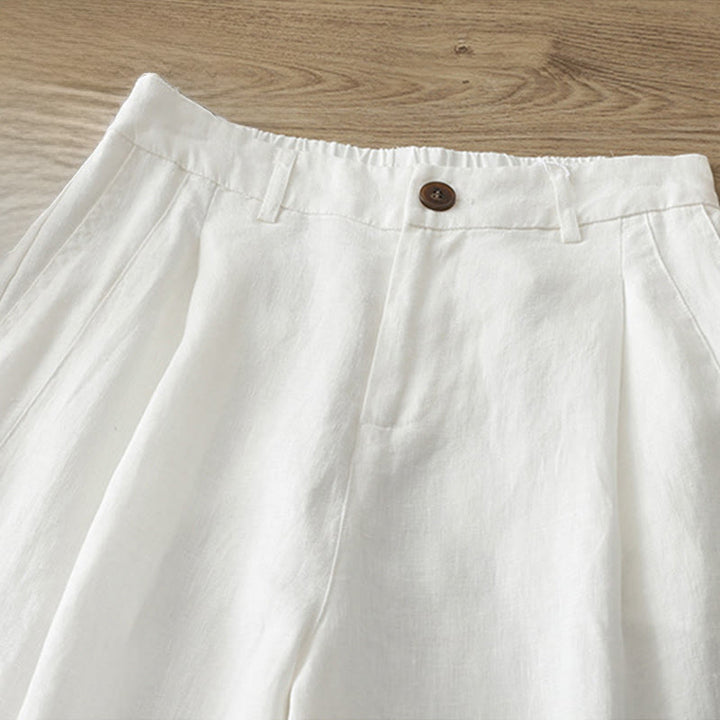 Buddha Stones Solid Color Cotton Women's Button Wide Leg Pants With Pockets - image 7