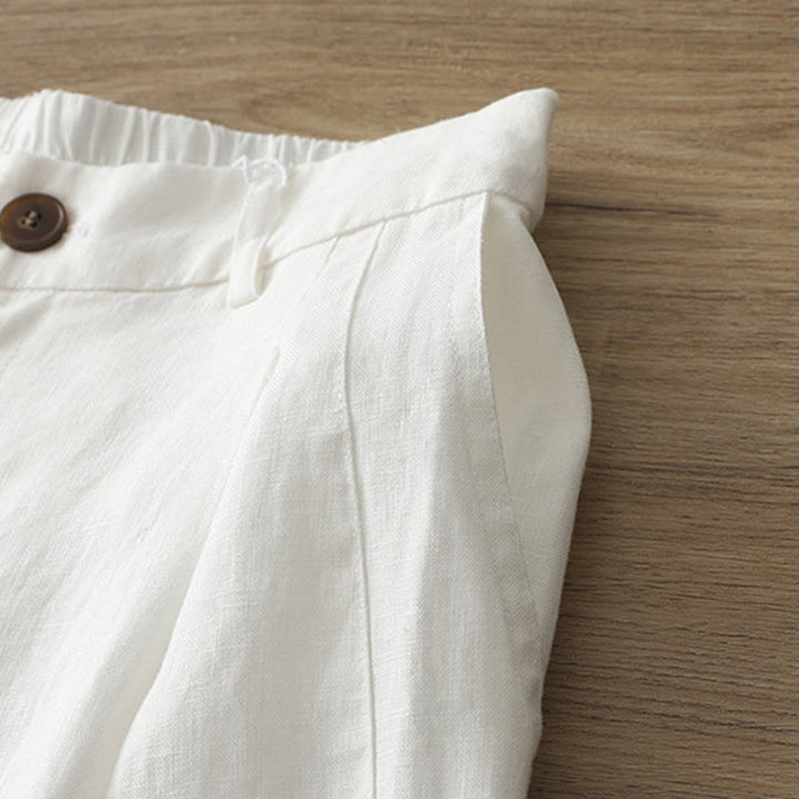 Buddha Stones Solid Color Cotton Women's Button Wide Leg Pants With Pockets - image 10