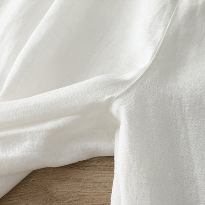 Buddha Stones Solid Color Cotton Women's Button Wide Leg Pants With Pockets - image 14