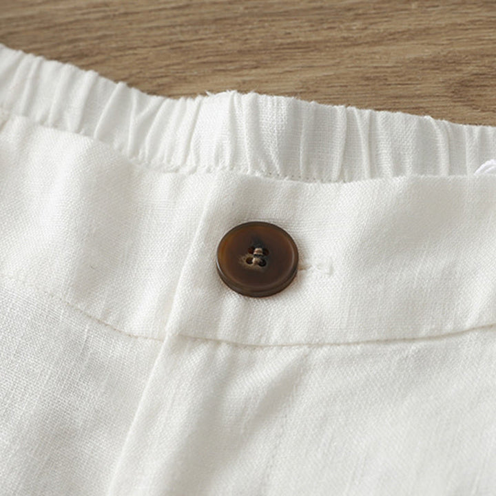 Buddha Stones Solid Color Cotton Women's Button Wide Leg Pants With Pockets - image 9