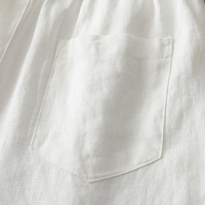 Buddha Stones Solid Color Cotton Women's Button Wide Leg Pants With Pockets - image 12